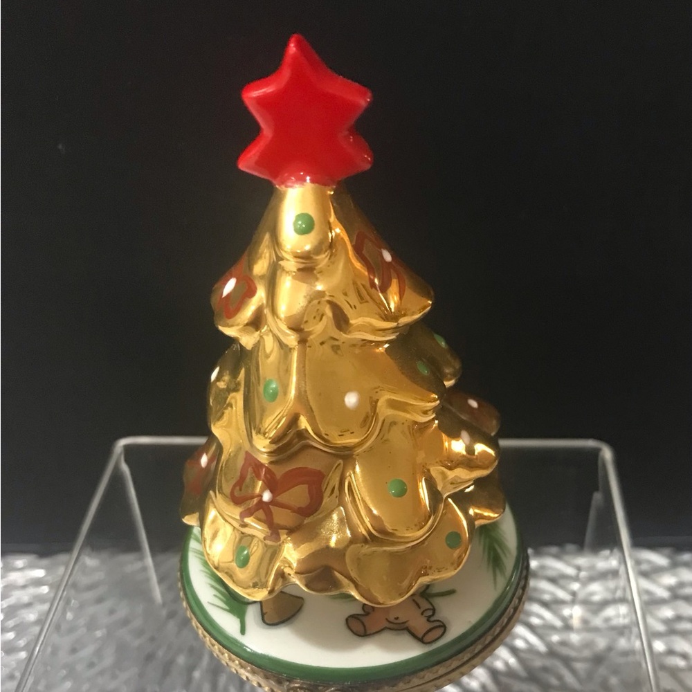 Vintage, Limoges Hand-Painted Gold Christmas Tree Ornaments with Red Star - Picture 6 of 13